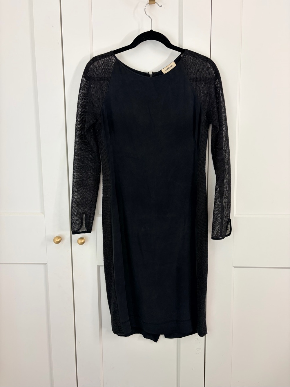 L'AGENCE Black Silk With Sheer Long-Sleeve Dress | 4